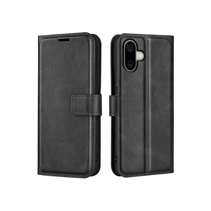 Casecentive Leder Wallet Hülle mit Verschluss iPhone 16 schwarz