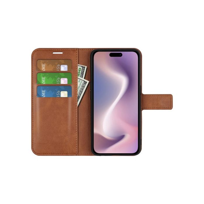 Casecentive Leder Wallet Hülle mit Verschluss iPhone 16 Pro Max hellbraun