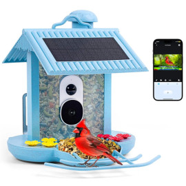 HiBirds Vogelhaus mit Kamera - Vogelbeobachtungskamera mit Solarbetrieb blau
